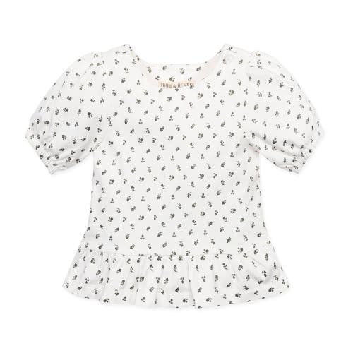 Hope & Henry Girls' Organic Bubble Sleeve Knit Peplum Top, Infant Provence Ditsy Floral at Nordstrom,