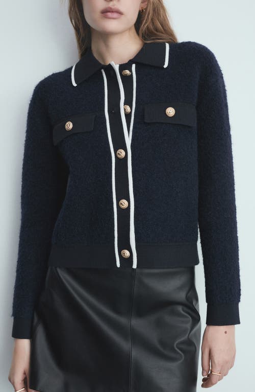 Mango Collared Tweed Jacket In Dark Navy