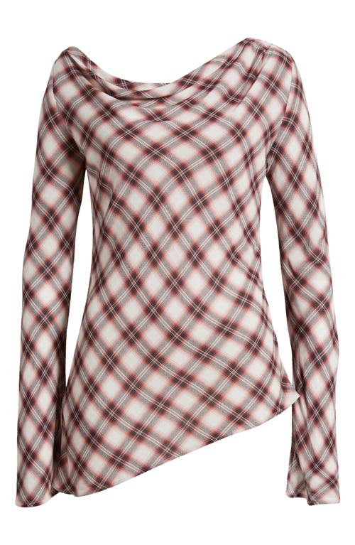 Mango Tulipa Plaid Cowl Neck Asymmetric Top In Dark Red