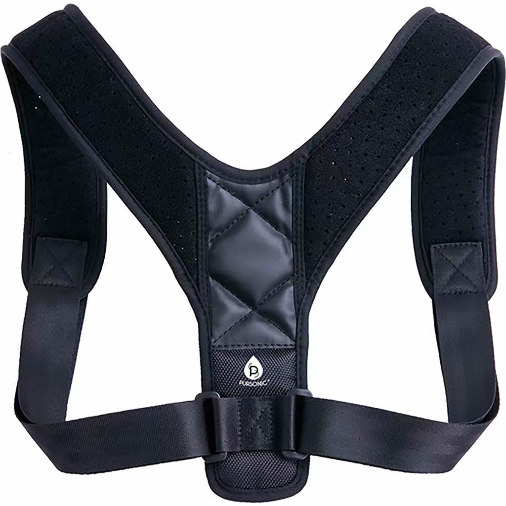 Pursonic Adjustable Posture Corrector Upper Back, Neck And Clavicle Support In Black