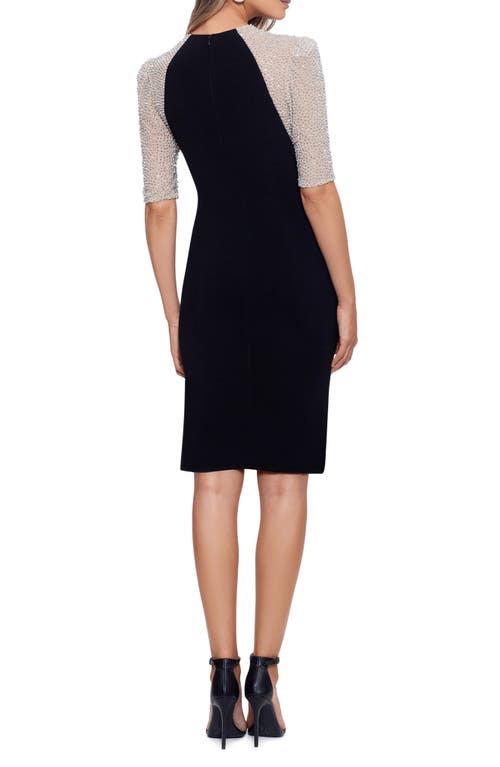 Xscape Evenings Caviar Embellished Sleeve Body-con Cocktail Dress In Black/nude/silver