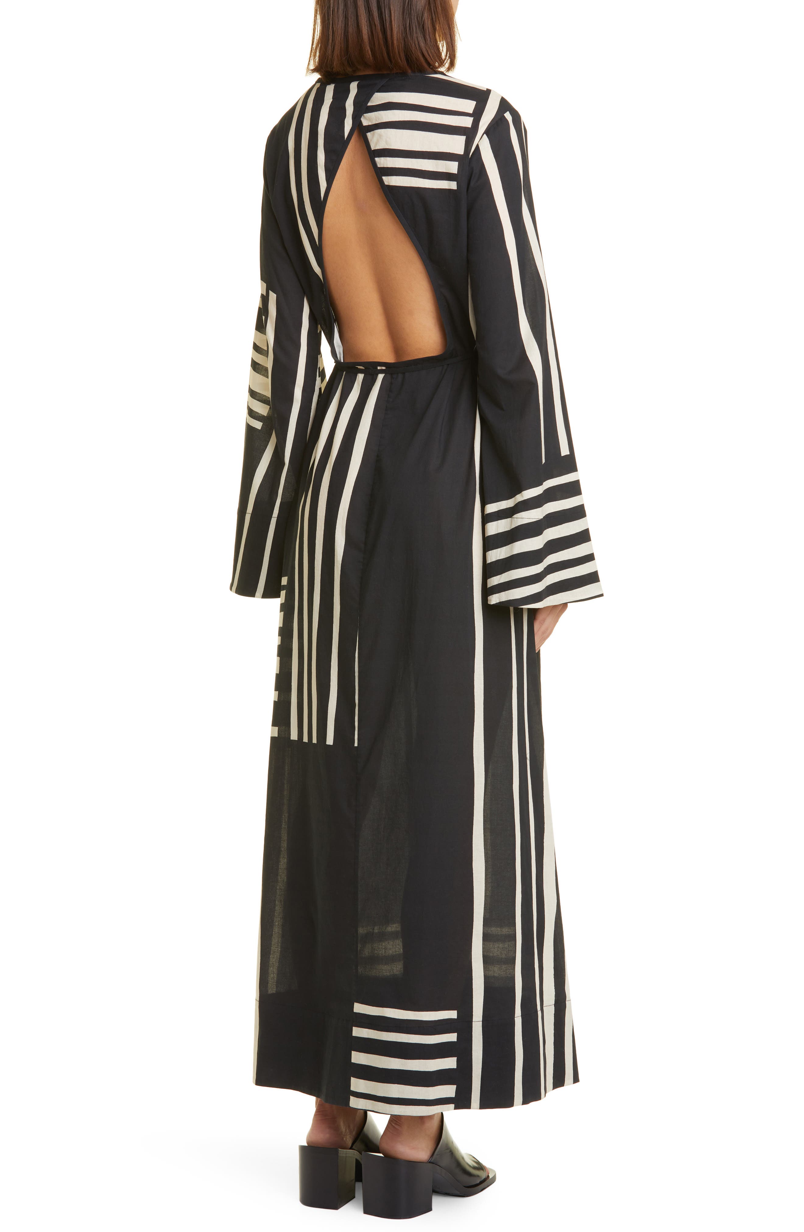 SIR Linocut Stripe Long Sleeve Open Back Cotton Maxi Dress Nordstrom