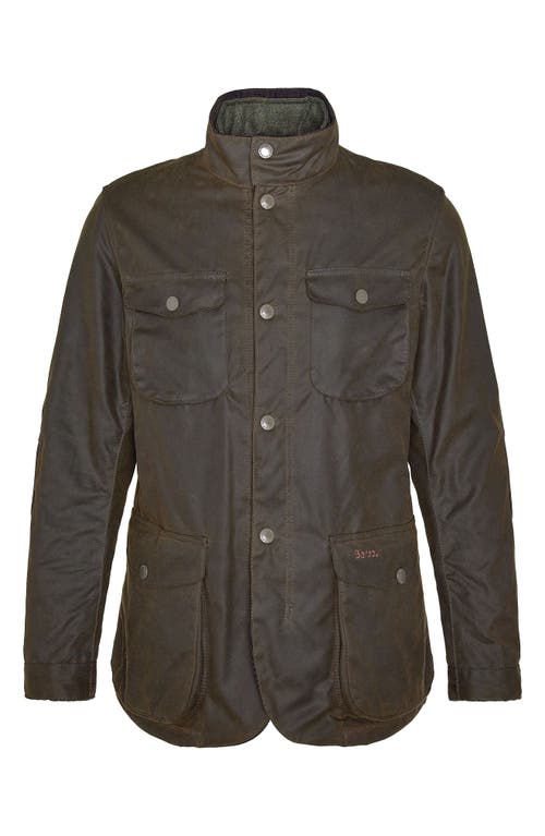 Shop Barbour Ogston Water Resistant Waxed Cotton Jacket With Removable Quilted Bib In Olive