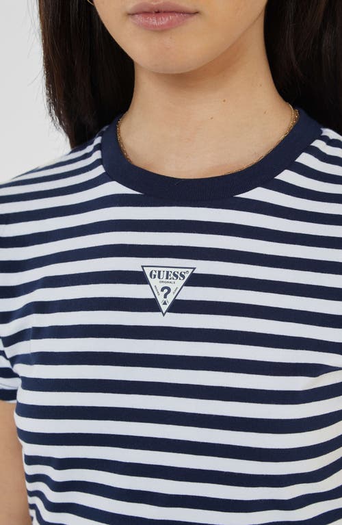 Shop Guess Originals Go Core Stripe Baby Tee In Uniform Blue Multi