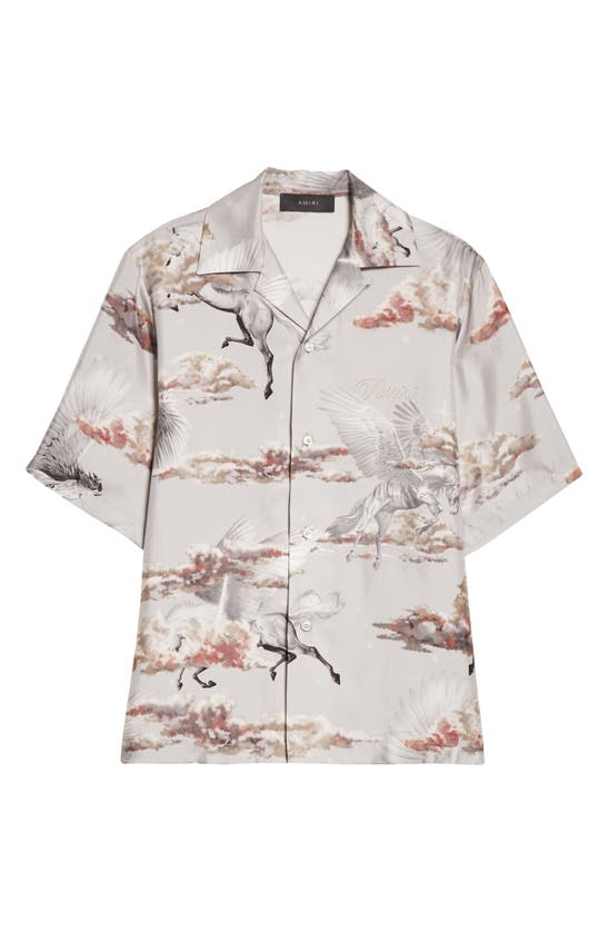 Amiri Pegasus Print Silk Bowling Shirt In Grey ModeSens