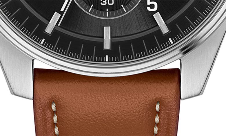 Shop Hugo Boss Boss Skytraveller Chronograph Leather Strap Watch, 41mm In Black