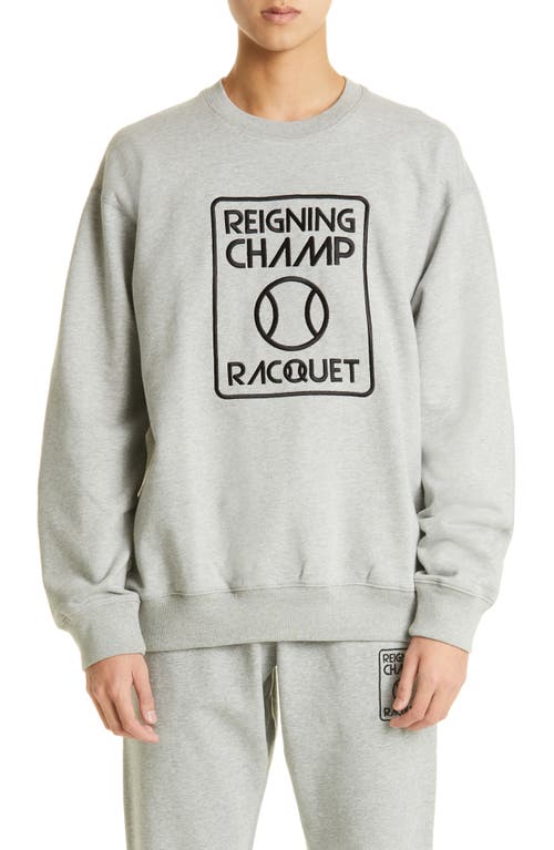 Reigning Champ x Racquet Magazine Oversize Embroidered French Terry Sweatshirt in Heather Grey/Black