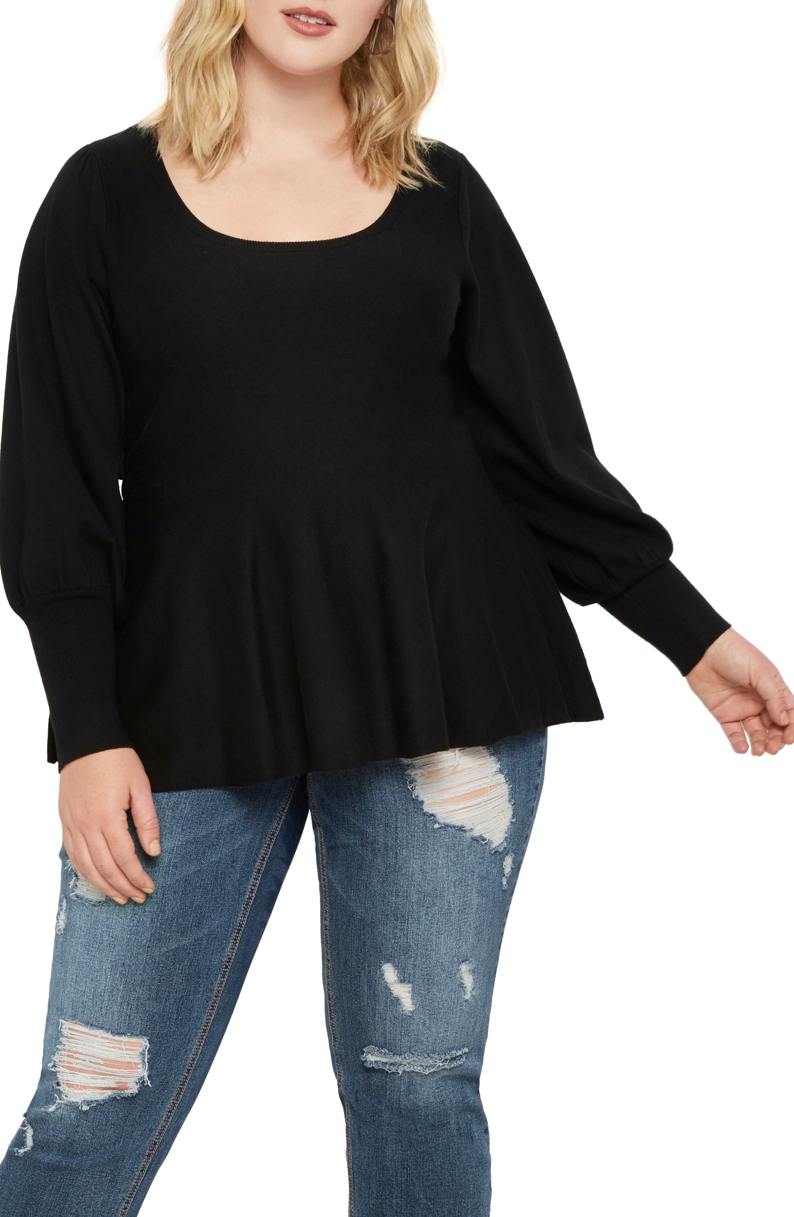 ELOQUII Balloon Sleeve Peplum Sweater (Plus Size) Nordstrom