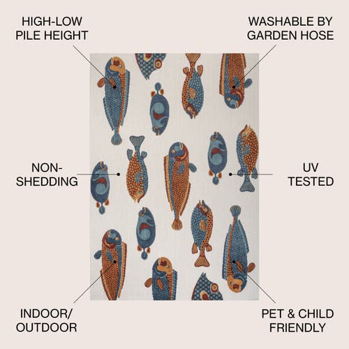 Jonathan Y Algarve Modern Fish High-low Indoor/outdoor Area Rug In Navy/orange/cream