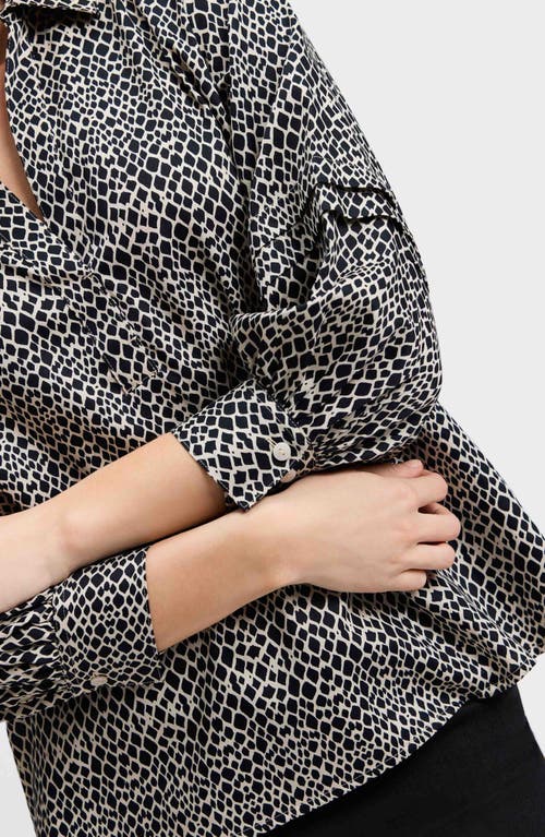 Foxcroft Frankie Abstract Print Cotton Sateen Popover Top In Black