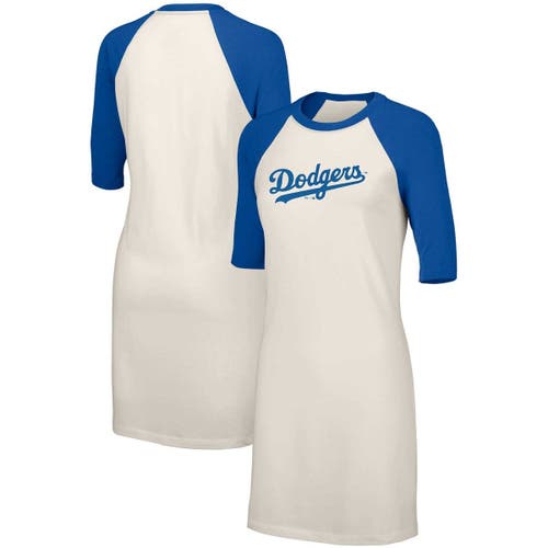 Women's Lusso White Los Angeles Dodgers Nettie Raglan Half-Sleeve Tri-Blend T-Shirt Dress