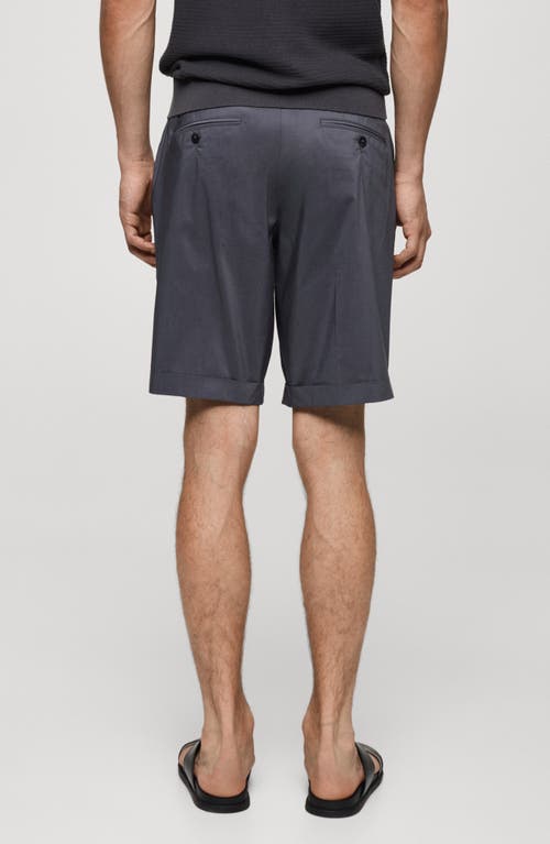 Mango Pleated Cotton Blend Bermuda Shorts In Dark Navy