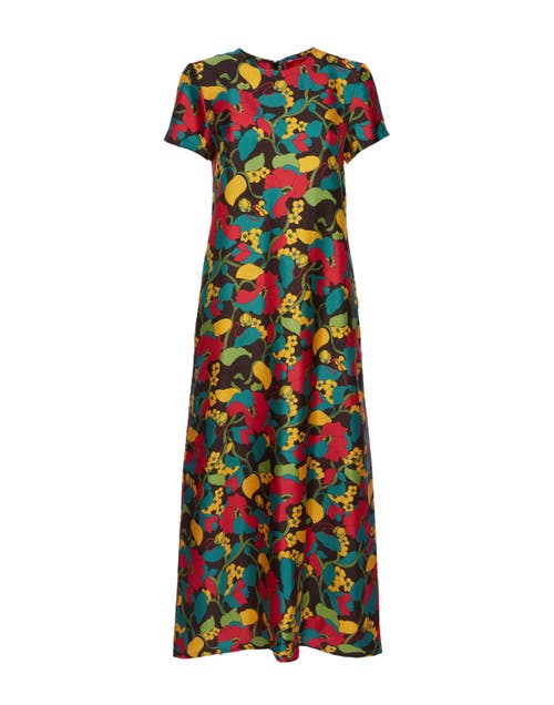 La Doublej Silk Floral Swing Maxi Dress In Vines Brown