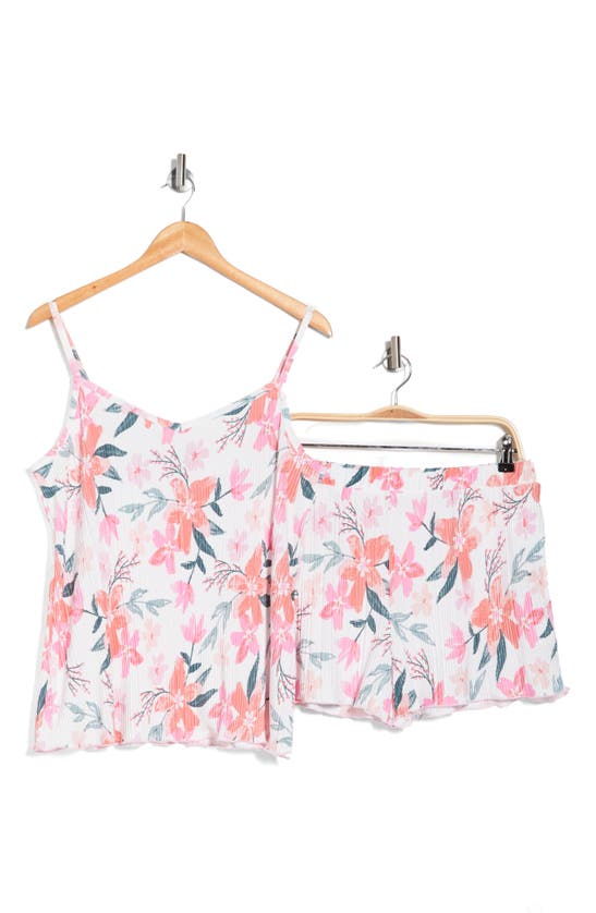 Shop Jaclyn Plissé Satin Camisole & Shorts Pajamas In Flo Mila Floral White