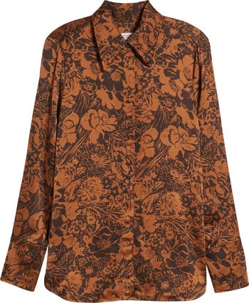 Oversize Floral Satin Button-Up Shirt