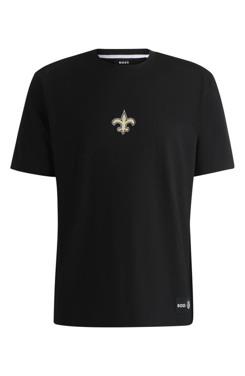 Shop Hugo Boss Boss X Nfl Stretch Cotton Graphic T-shirt In New Orleans Saints - Black