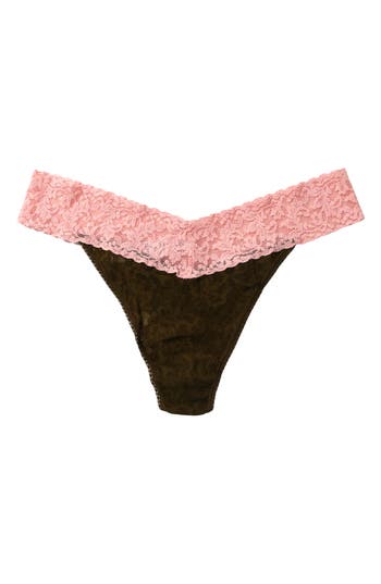 Shop Hanky Panky Colorplay Original Lace Thong In Olive Green/rose