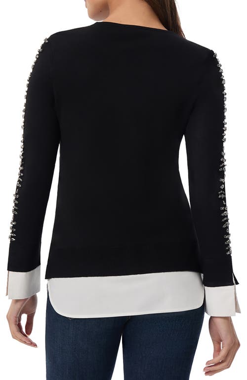 Shop Jones New York Rhinestone Sleeve Detail Layered Sweater In Jones Black Combo