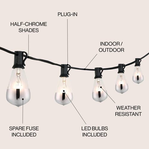 Shop Jonathan Y 10-light Indoor/outdoor Rustic Industrial Incandescent C7 Half-chrome Bulb String Lights In Black