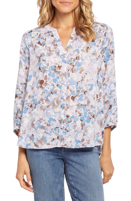 Nydj Three Quarter Sleeve Printed Pintucked Back Blouse In Becca Bouqet