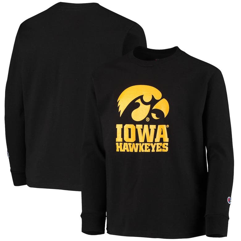 Champion Kids' Youth  Black Iowa Hawkeyes Lockup Long Sleeve T-shirt