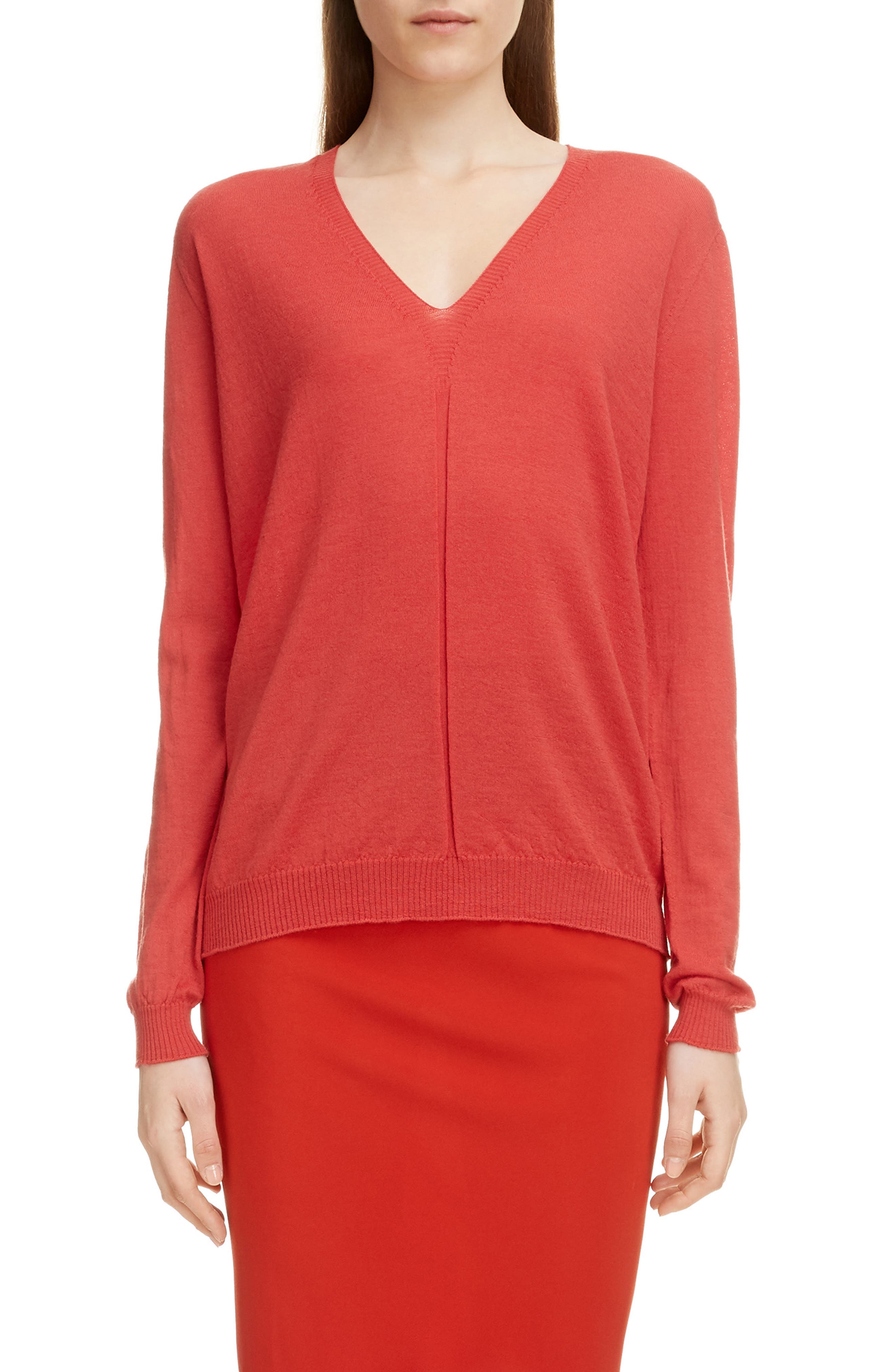 Rick Owens V-Neck Wool Sweater, Red