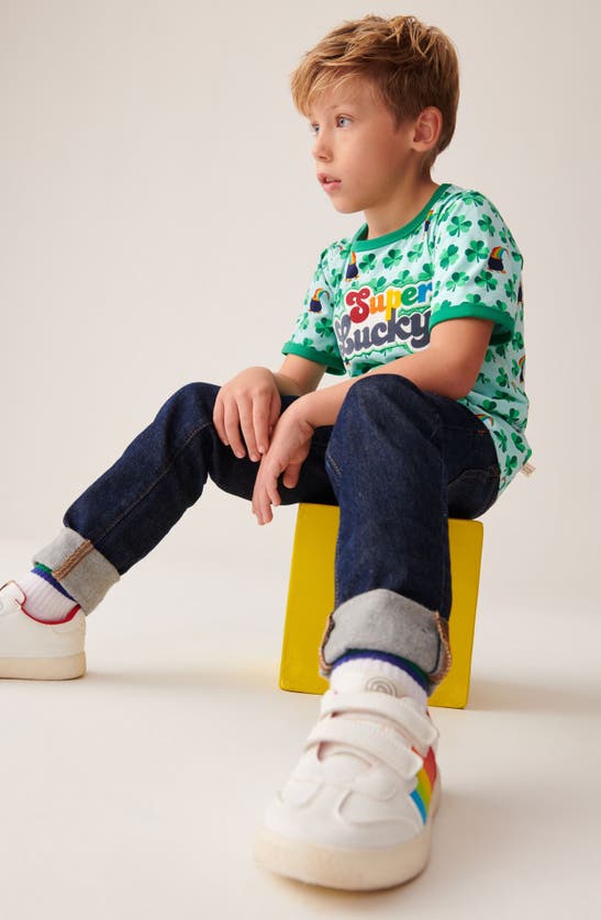 Shop Little Bird Kids' Super Lucky Cotton Graphic T-shirt In Green