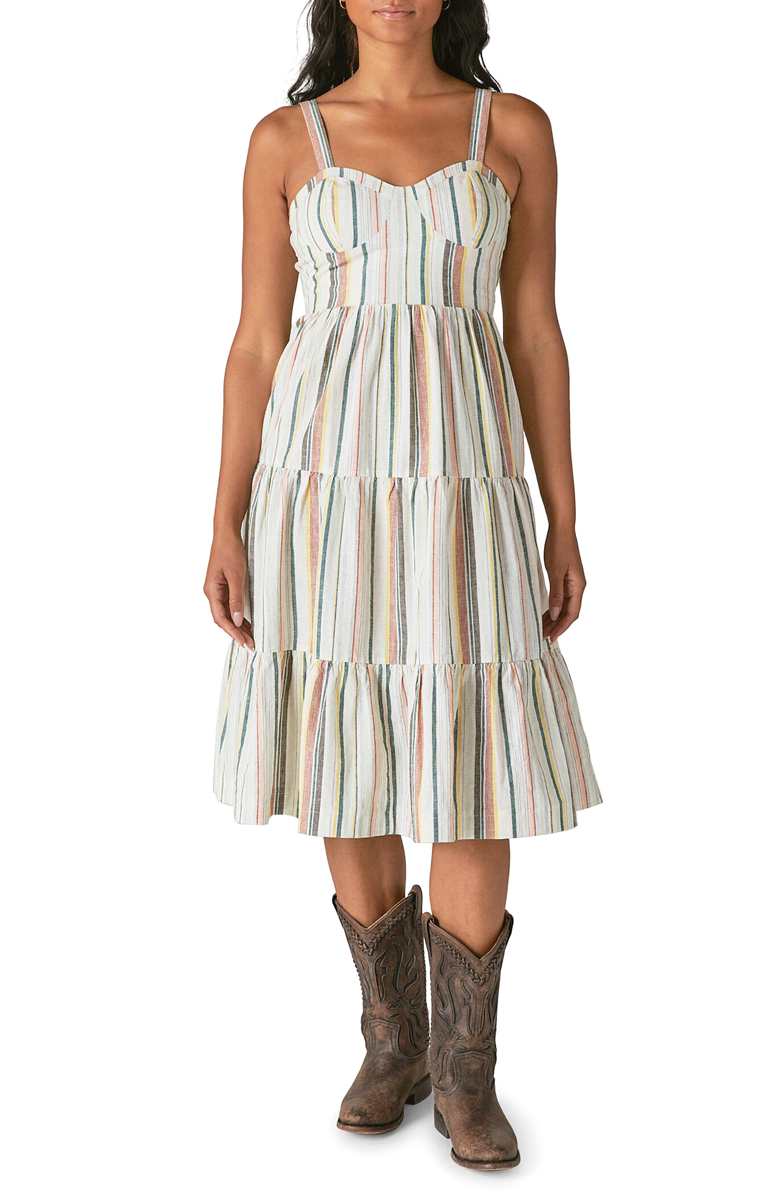 Lucky Brand Stripe Corset Tiered Cotton 