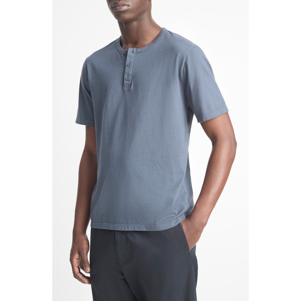 Shop Vince Garment Dyed Short Sleeve Henley In Washed Venice Blue
