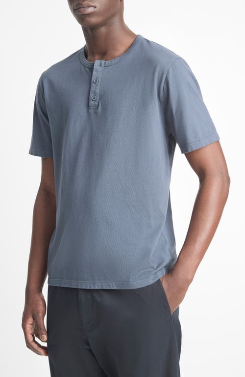 Shop Vince Garment Dyed Short Sleeve Henley In Washed Venice Blue