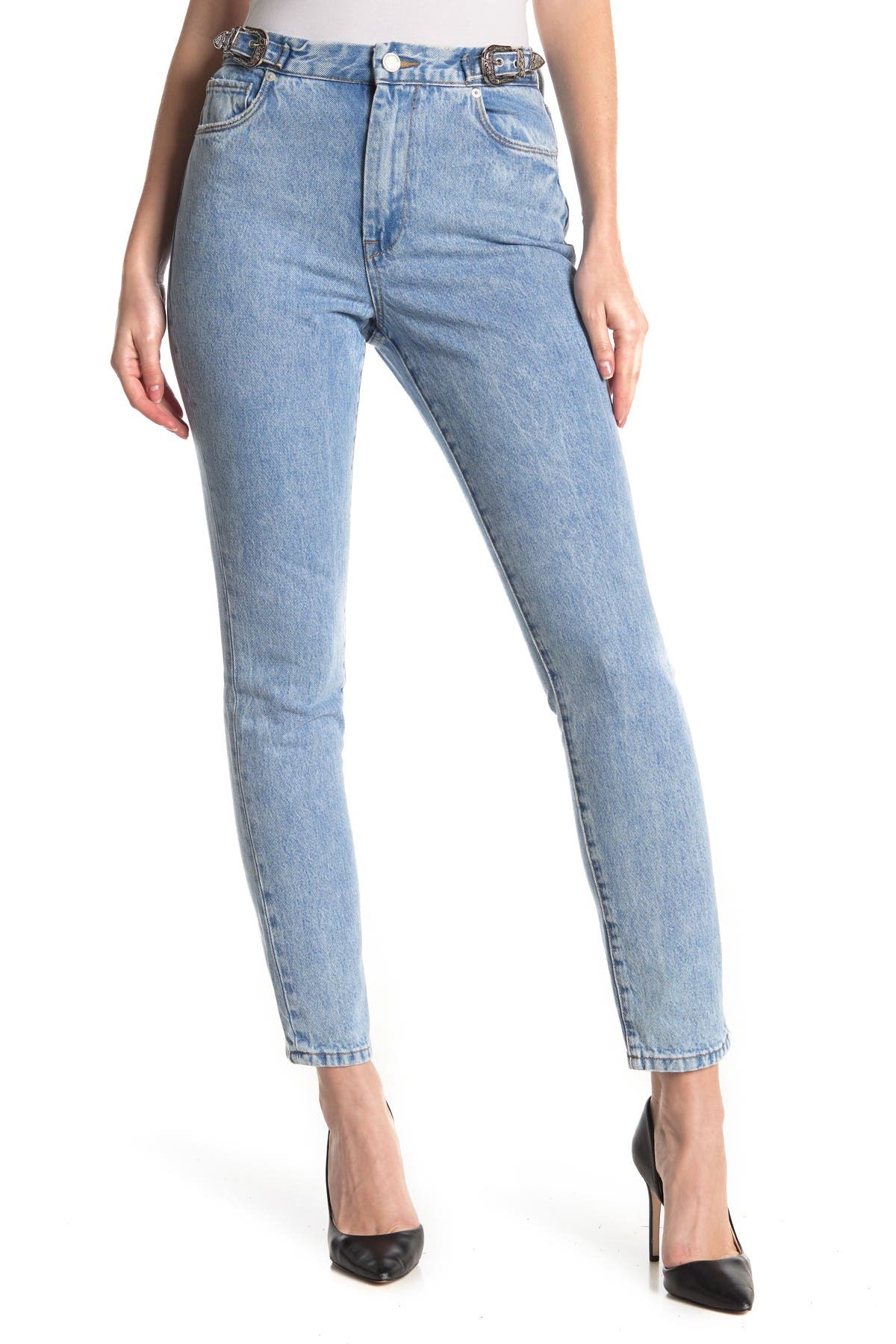 buckle straight leg jeans