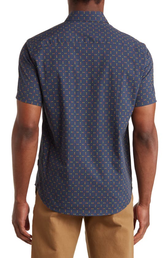 Shop Stone Rose Pineapple Print Short Sleeve Stretch Cotton Button-up Shirt In Navy