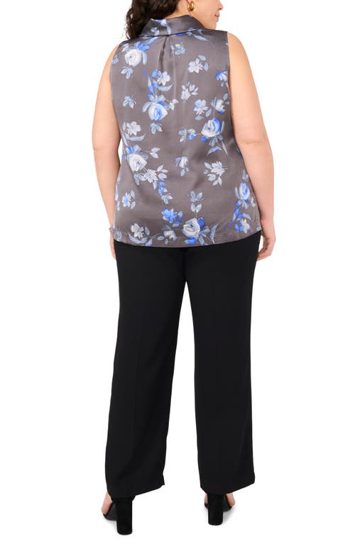 Shop Vince Camuto Floral Cowl Neck Charmeuse Top In Sapphire Blue