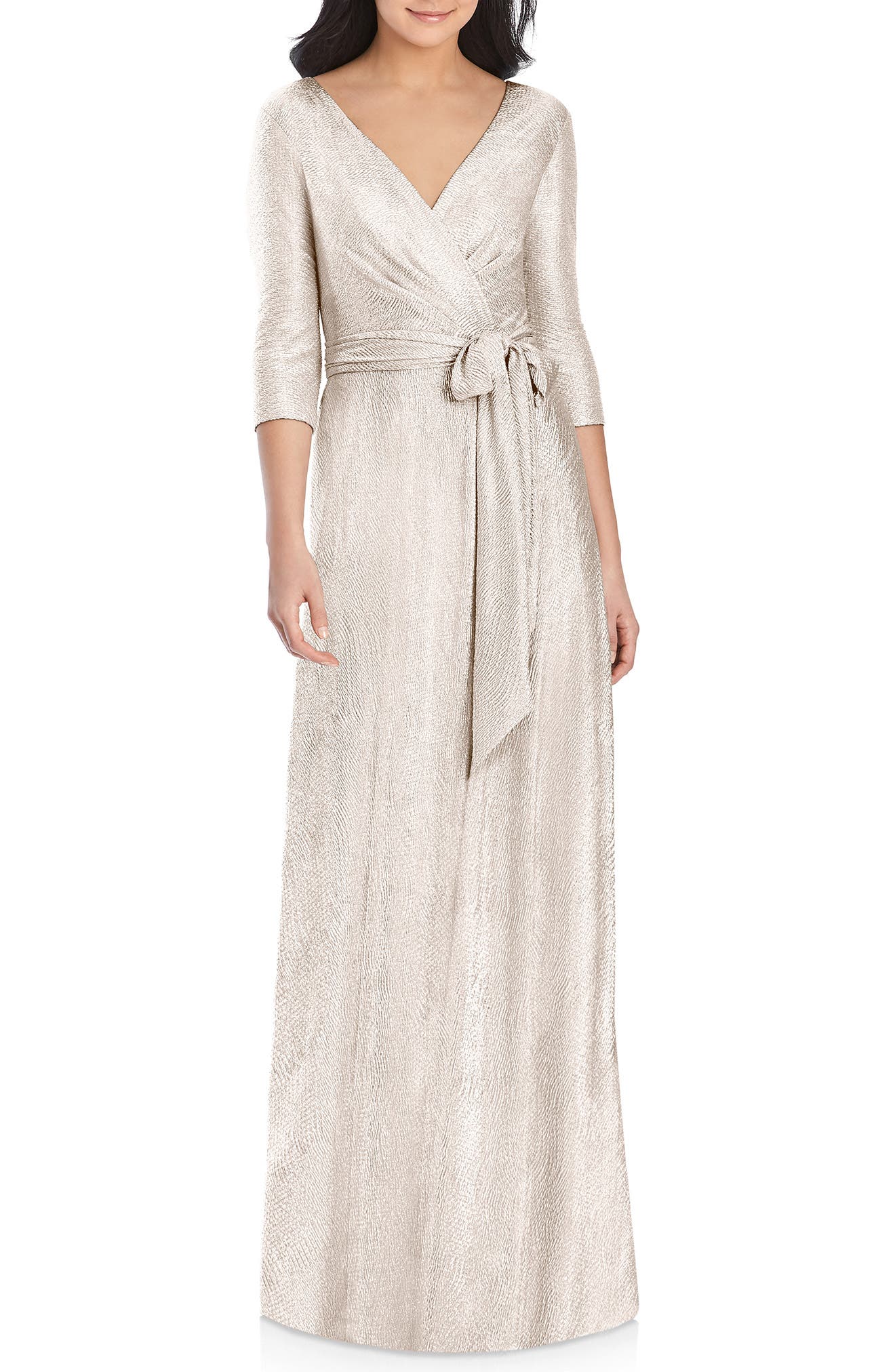 Dessy Collection All Soho Shimmer Faux Wrap Gown, Pink