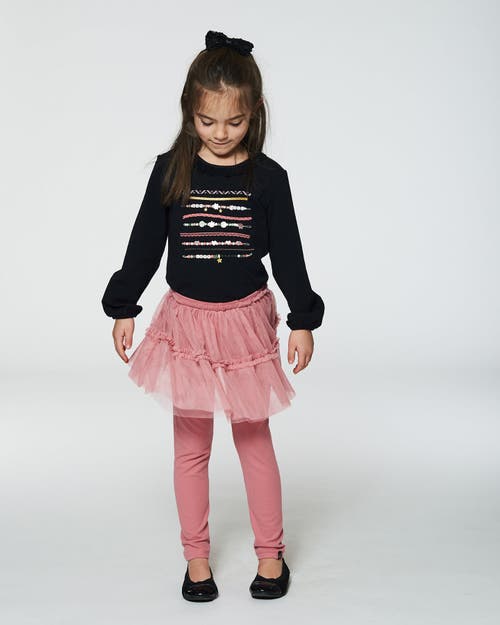 Shop Deux Par Deux Girl's Leggings With Tulle Skirt Pink In Mauve Glow