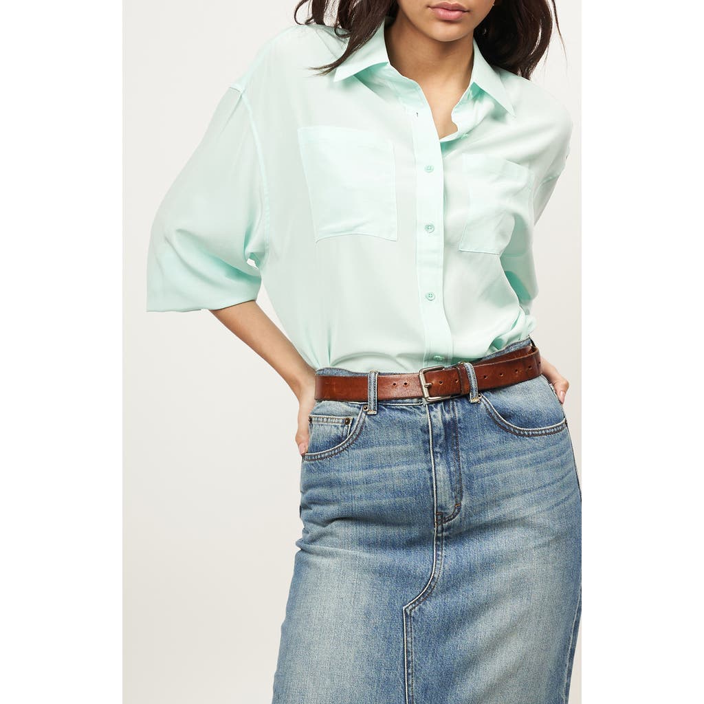 Equipment Oty Oversize Silk Button-up Shirt In Blue Light