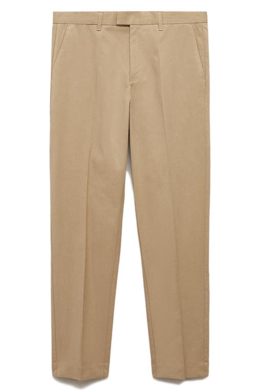 Mango Regular Fit Structure Cotton Trousers Beige In Beige