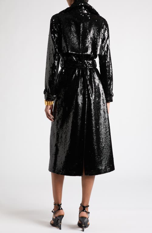 Tom Ford Sequin Belted Trench Coat In Lb999 Black