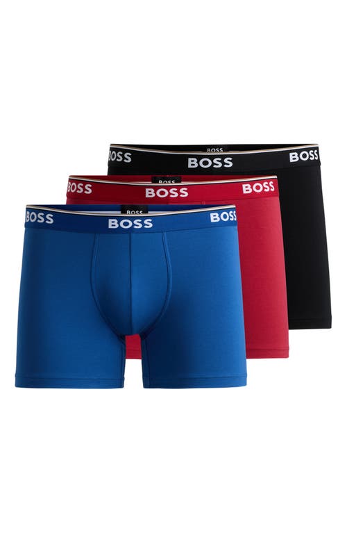 Hugo Boss Boss 3-pack Power Stretch Cotton Boxer Briefs In Black/red/blue