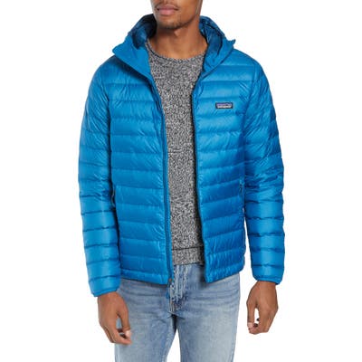 Patagonia Packable Windproof & Water Resistant Goose Down Sweater Hooded Jacket, Blue