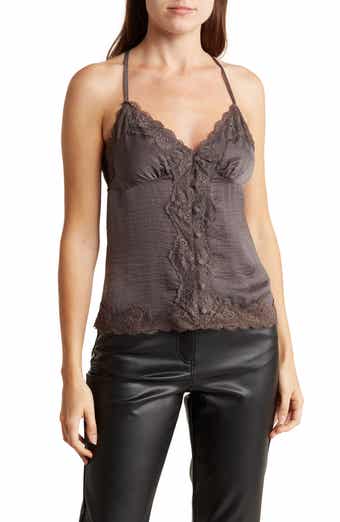 Black Lace-trimmed silk-satin cami top, Raey