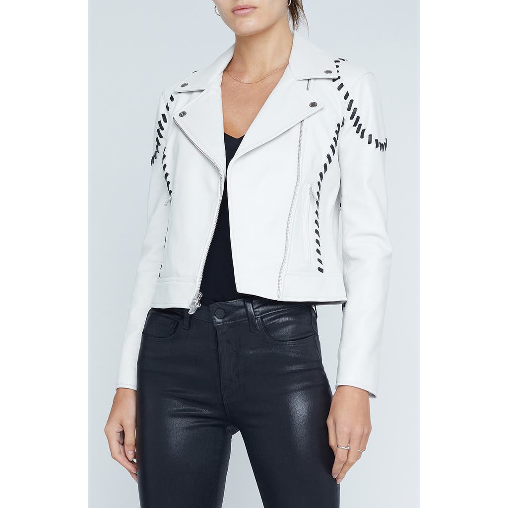 L Agence L'agence Eleana Whipstitch Leather Moto Jacket In Ivory/black