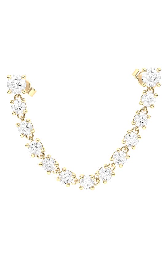 Hautecarat Lab-created Diamond Rope Chain Single Earring With Two Round Studs In 18k Yellow Gold