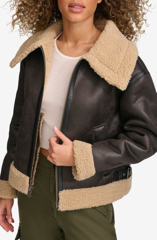 LEVI'S LEVI'S FAUX LEATHER & FAUX SHEARLING BOMBER JACKET