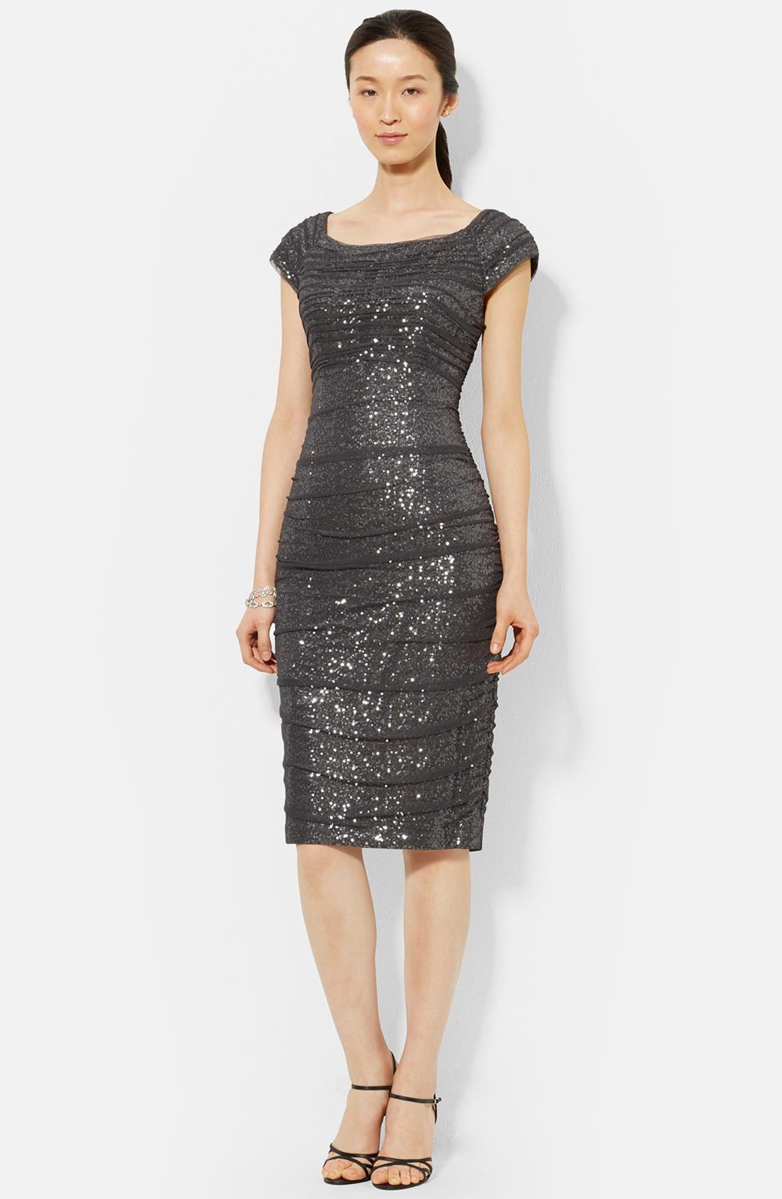 Lauren Ralph Lauren Sequin Mesh Ruched Sheath Dress