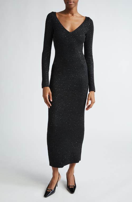 Shop Lela Rose Sequin V-neck Long Sleeve Sweater Dress In Black