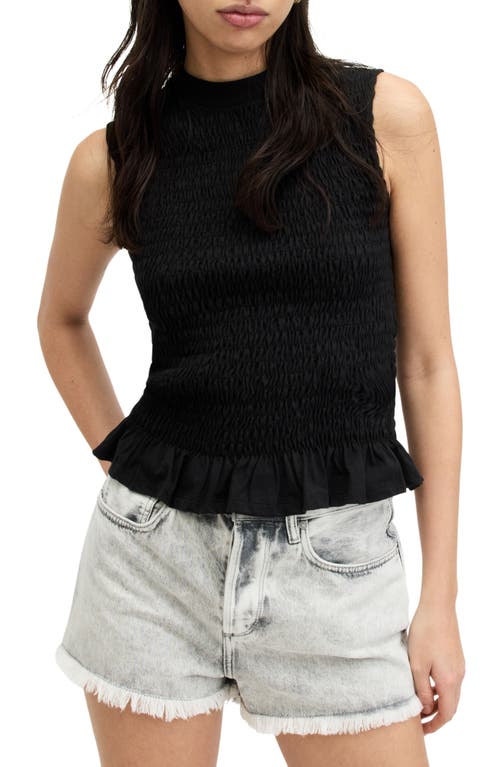 Allsaints Ode Smocked Sleeveless Tank Top In Black