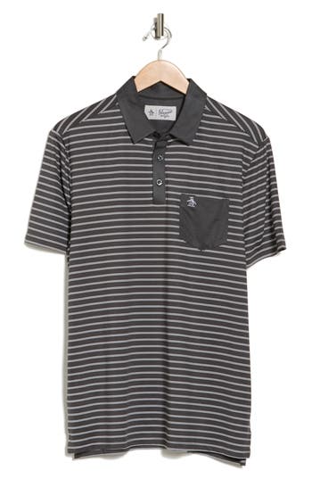 Shop Original Penguin Golf Colorblock Stripe Jersey Polo In Asphalt