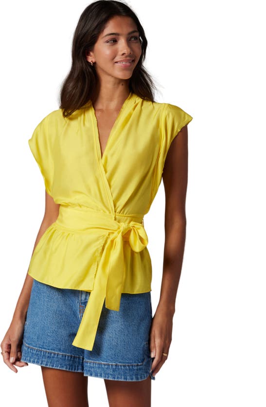 Shop Joie Ashlele Tie Waist Wrap Top In Empire Yellow