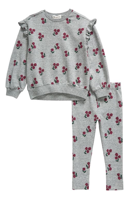 MILES THE LABEL MILES THE LABEL HEART PRINT RUFFLE FRENCH TERRY SWEATSHIRT & JOGGERS SET 